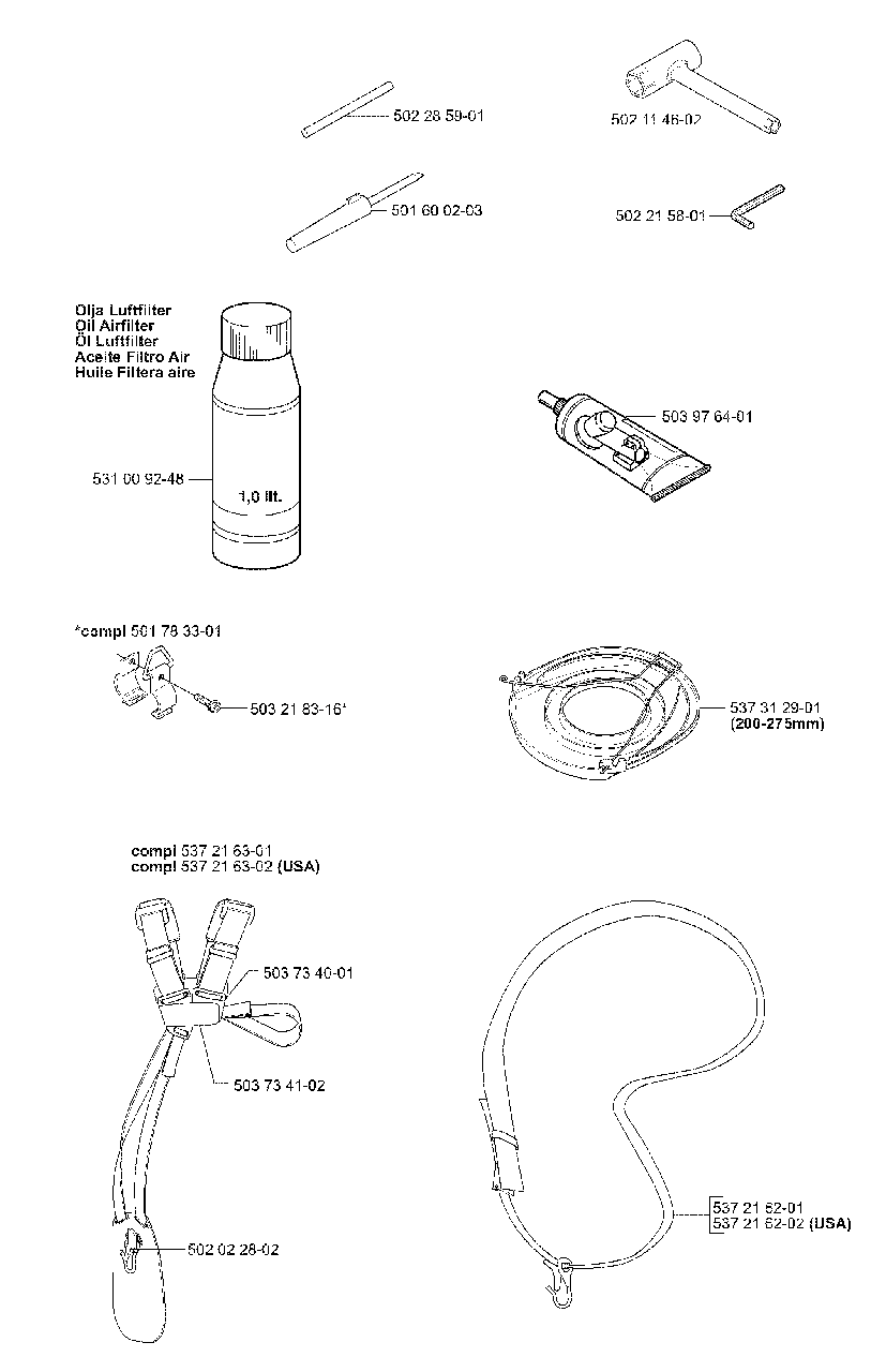 Tools Diagram and Parts List for 323L 2005-03 Husqvarna Trimmer