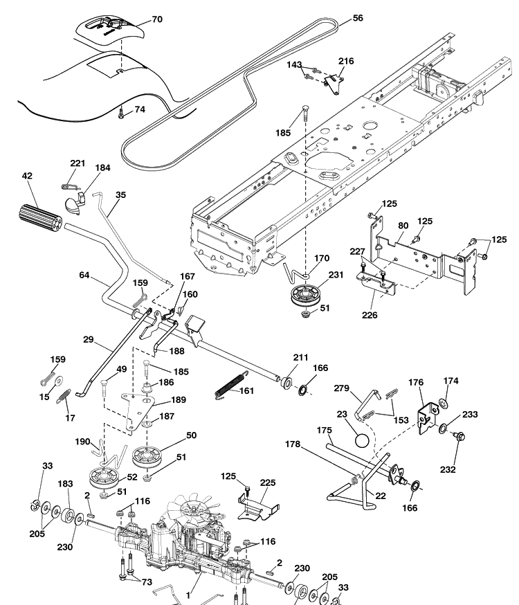Drive Diagram and Parts List for YTH2042 (917289610)(2010-05) Husqvarna Lawn Mower