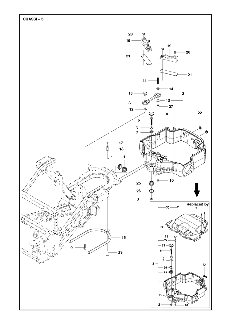 Chassis / Frame Diagram and Parts List for P525  Husqvarna Lawn Mower