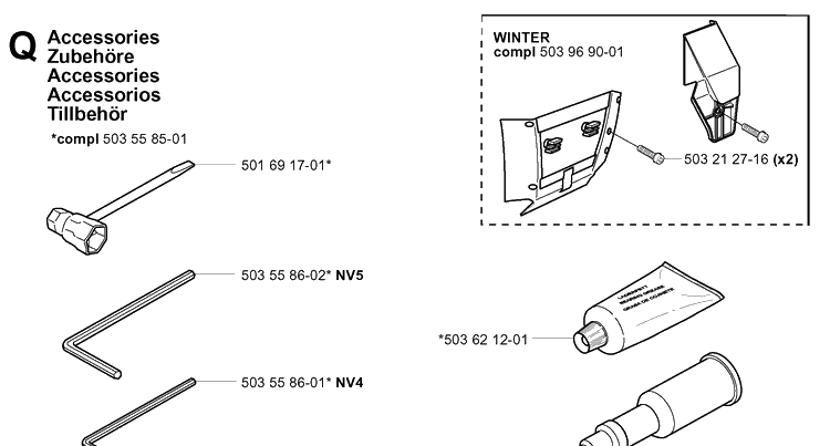 Accessories Diagram and Parts List for 365 20020100001-20034400000 Husqvarna Chainsaw