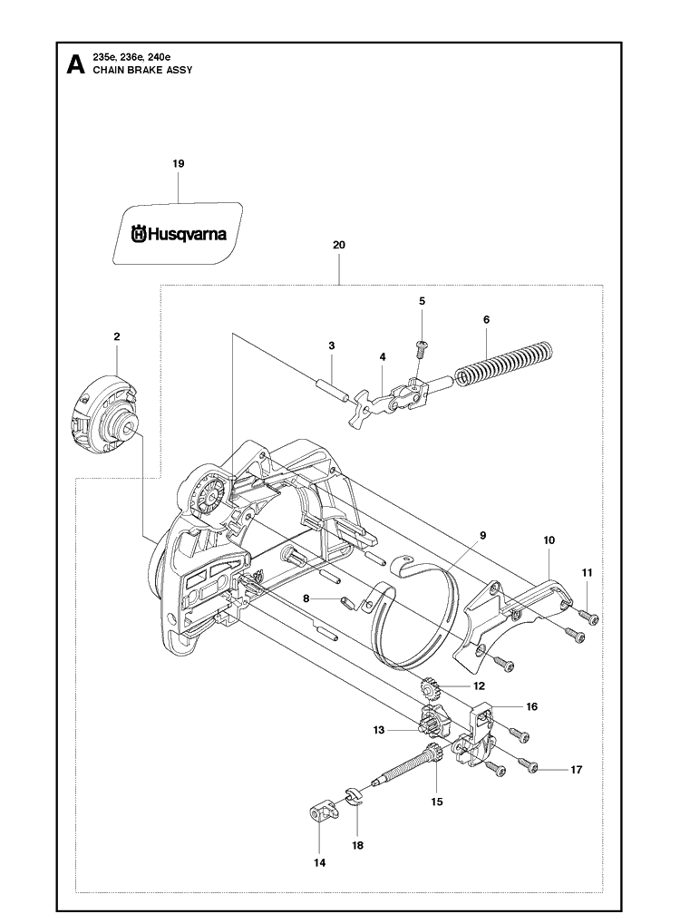 Chain Brake 2 Diagram and Parts List for 235E 20101400001-20144000000 Husqvarna Chainsaw