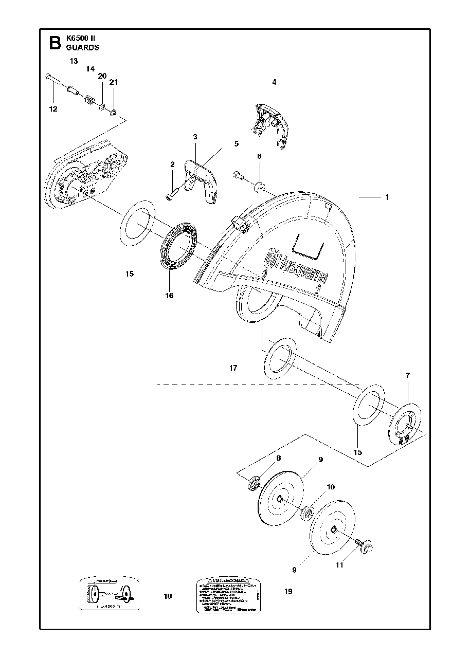 Guards Diagram and Parts List for K6500II 2016-06 Husqvarna Circular Saw