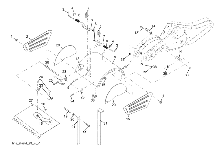 Tine Shield Diagram and Parts List for 700DRT (96093000404)(2008-11) Husqvarna Tiller