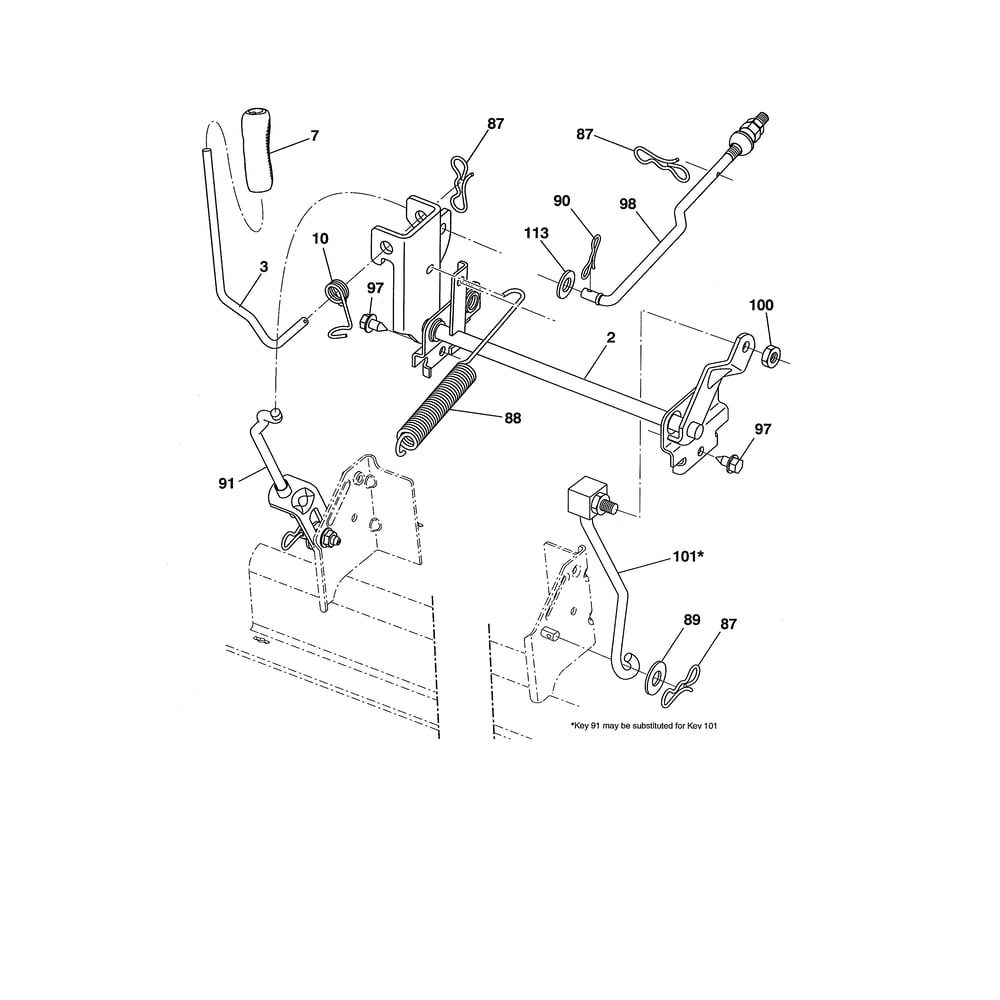 Mower Lift Diagram and Parts List for 917280020  Husqvarna Lawn Tractor