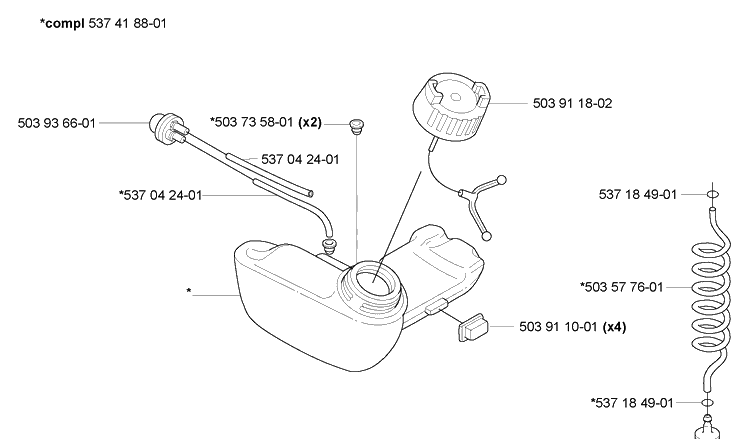 Fuel Tank Diagram and Parts List for HA110 2005-09 Husqvarna Hedge Trimmer