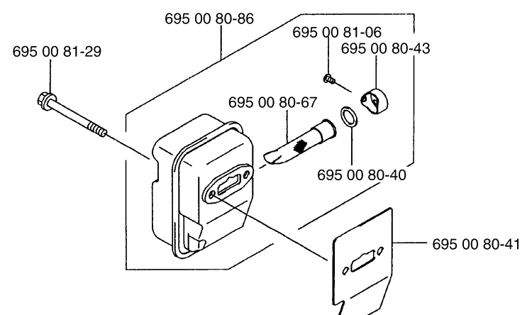 Muffler Assembly Diagram and Parts List for 125BT 2003-07 Husqvarna Leaf Blower / Vacuum