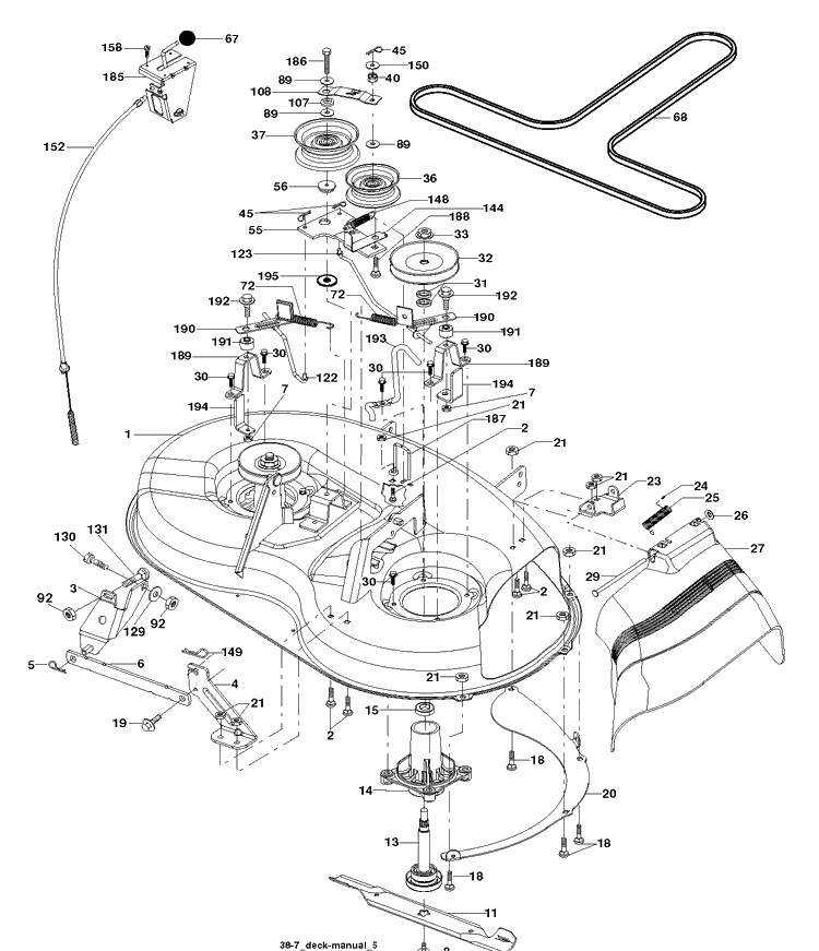 Mower Deck / Cutting Deck Diagram and Parts List for LTH1797 (96011022101)(2012-01) Husqvarna Lawn Tractor