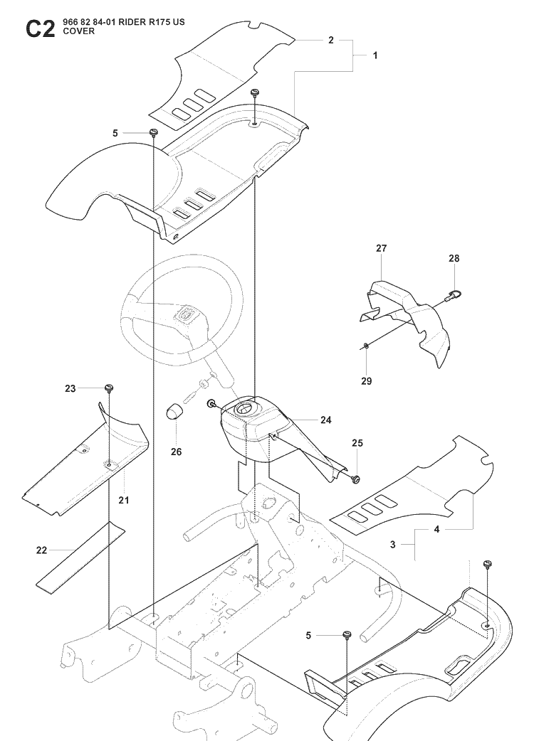 Cover Diagram and Parts List for RIDER175 (966828401)(2008-05) Husqvarna Lawn Mower