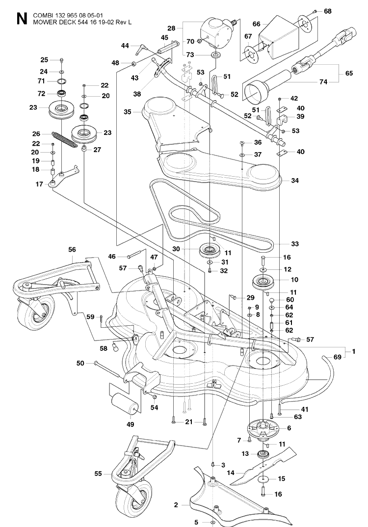 52 Inch/132cm Cutting Deck Diagram and Parts List for PT26D (965160601)(2008-03) Husqvarna Lawn Mower