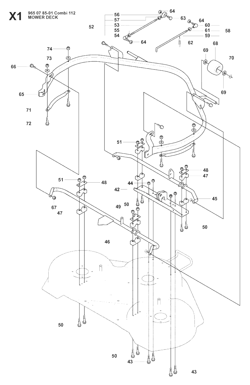44-Inch/112cm Cutting Deck 2 Diagram and Parts List for R15-V2AWD (965200901)(2008-01) Husqvarna Lawn Tractor