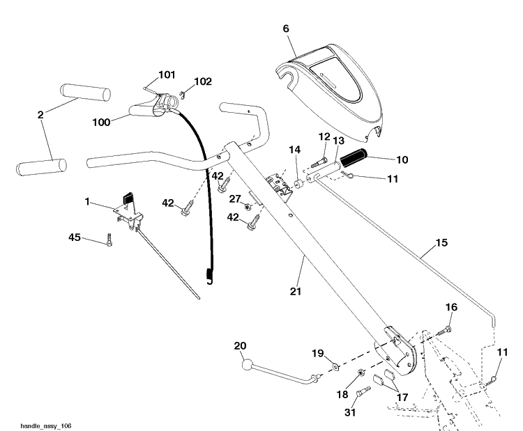 Handle Diagram and Parts List for DRT900E (96093002302)(2013-04) Husqvarna Cultivator