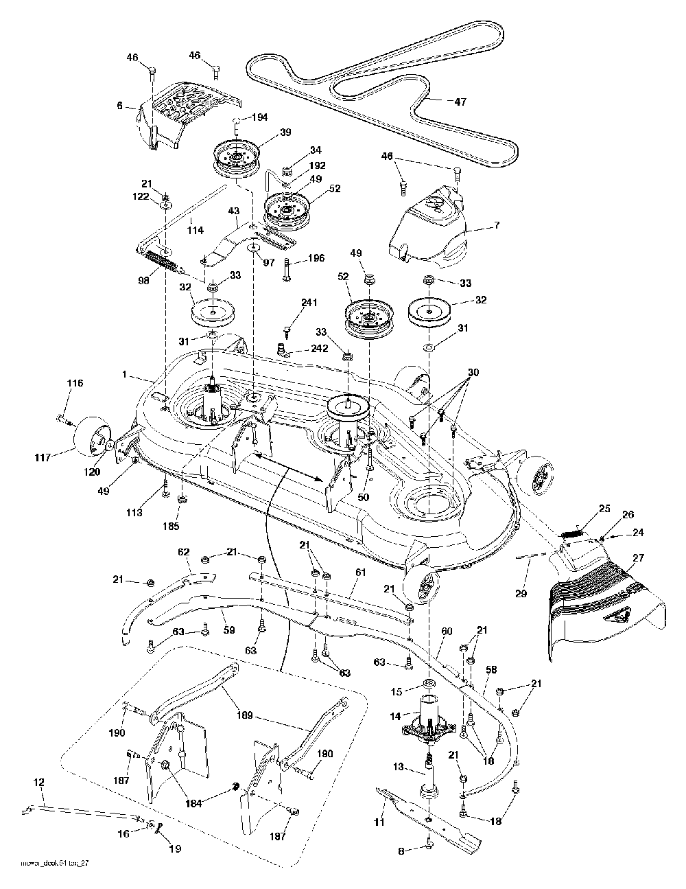 Mower Deck / Cutting Deck Diagram and Parts List for YTH2754T (96041022101)(2012-12) Husqvarna Lawn Tractor