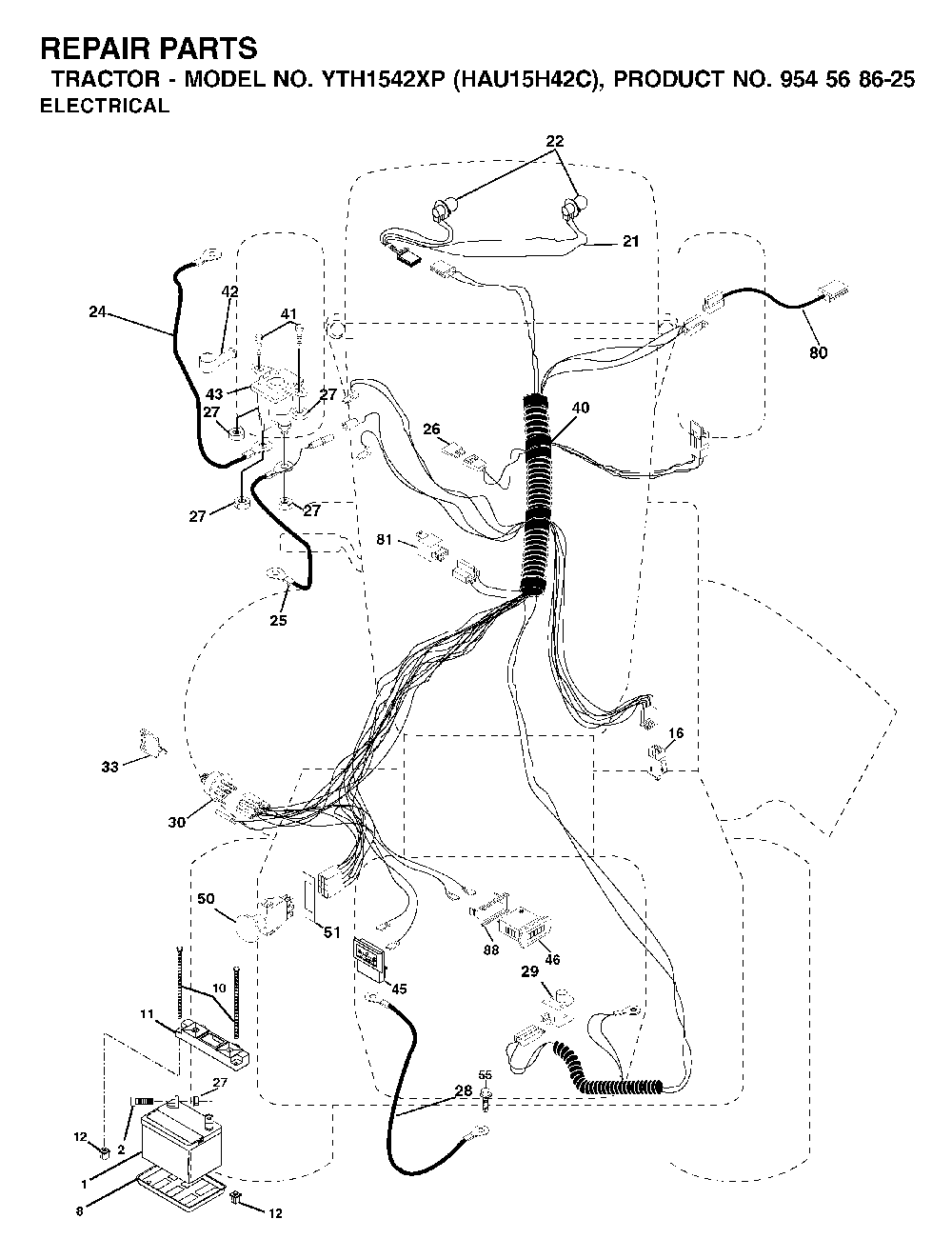 Electrical Diagram and Parts List for YTH1542XP (HAU15H42C, 954568625)(2003-01) Husqvarna Lawn Tractor