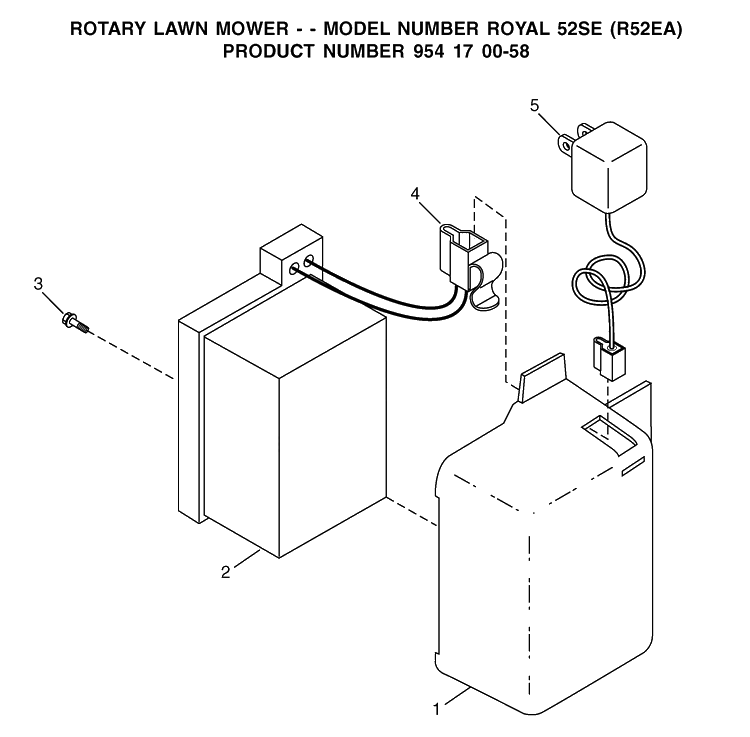 Battery Diagram and Parts List for ROYAL52-R52EA 2002-01 Husqvarna Lawn Mower