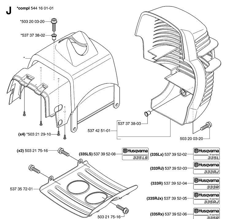 Cylinder Cover Diagram and Parts List for 335LS 20070100001-Current Husqvarna Edger