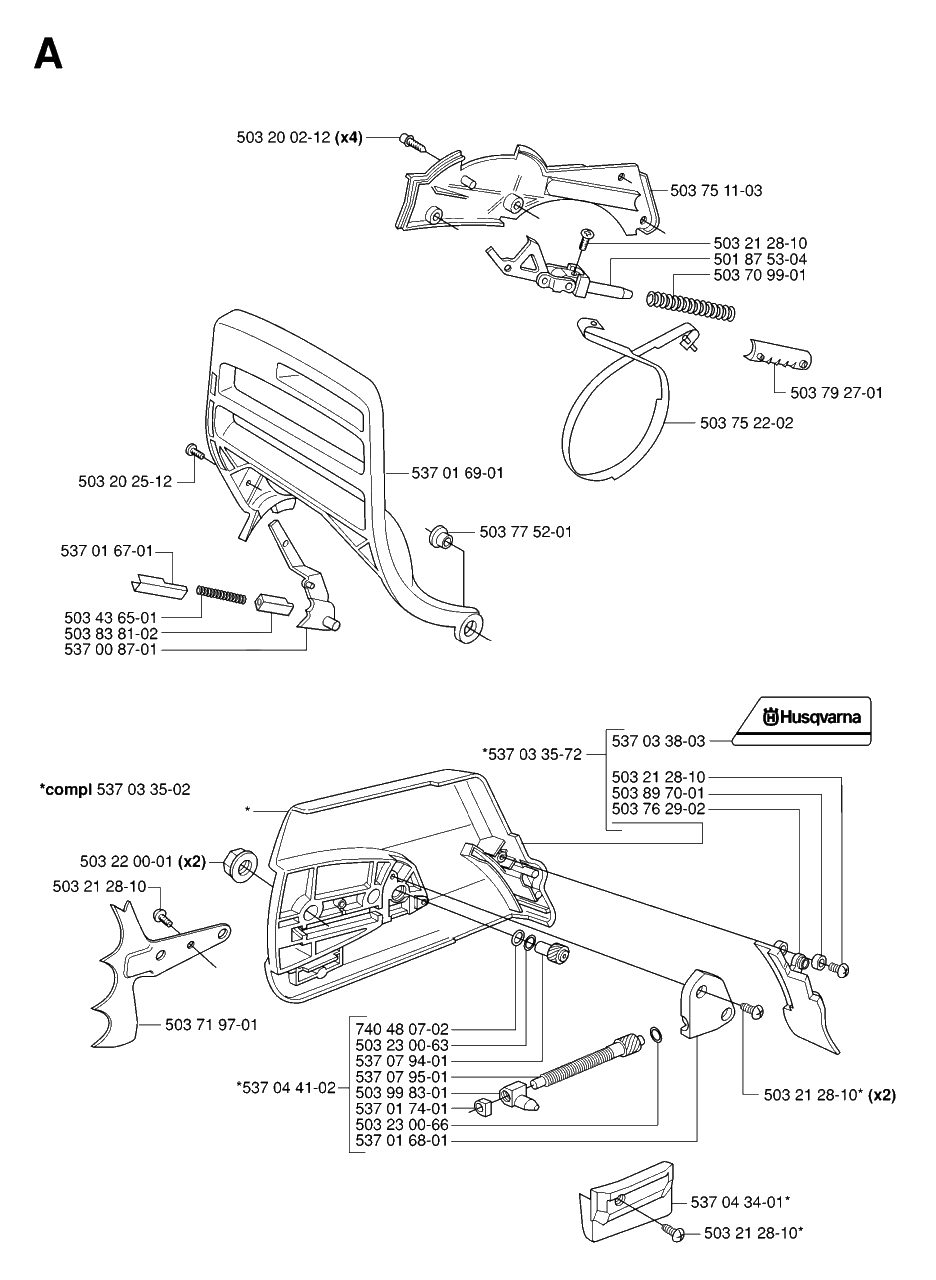 Chain Brake And Clutch Cover Diagram and Parts List for 390XP-XPG-XPW 20064000001 & Above Husqvarna Chainsaw