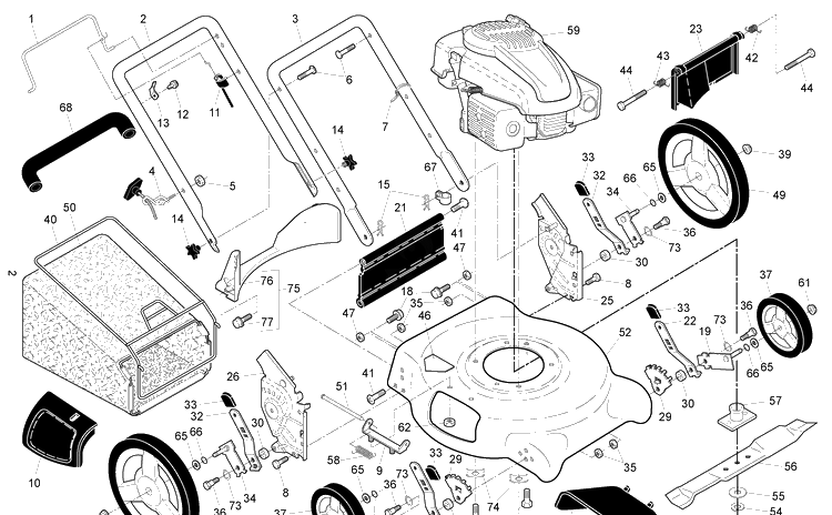 Product Complete Diagram and Parts List for 6021P (96133001100)(2010-02) Husqvarna Lawn Mower