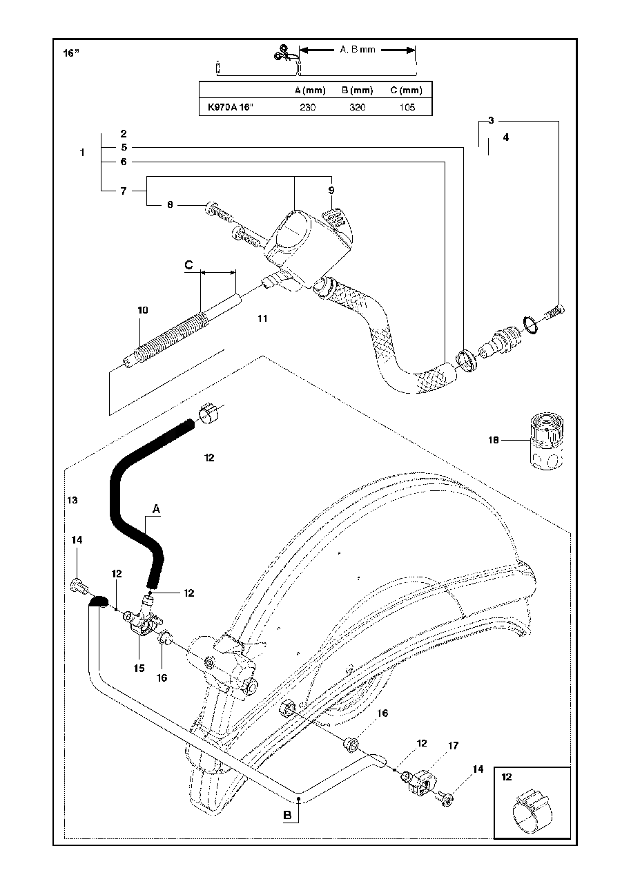 Valves Diagram and Parts List for K970II 2014-02 Husqvarna Circular Saw