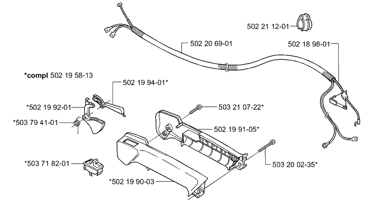 Throttle Assembly 232r/Rd/235r Diagram and Parts List for 232RD 2000-10 Husqvarna Brush Cutter