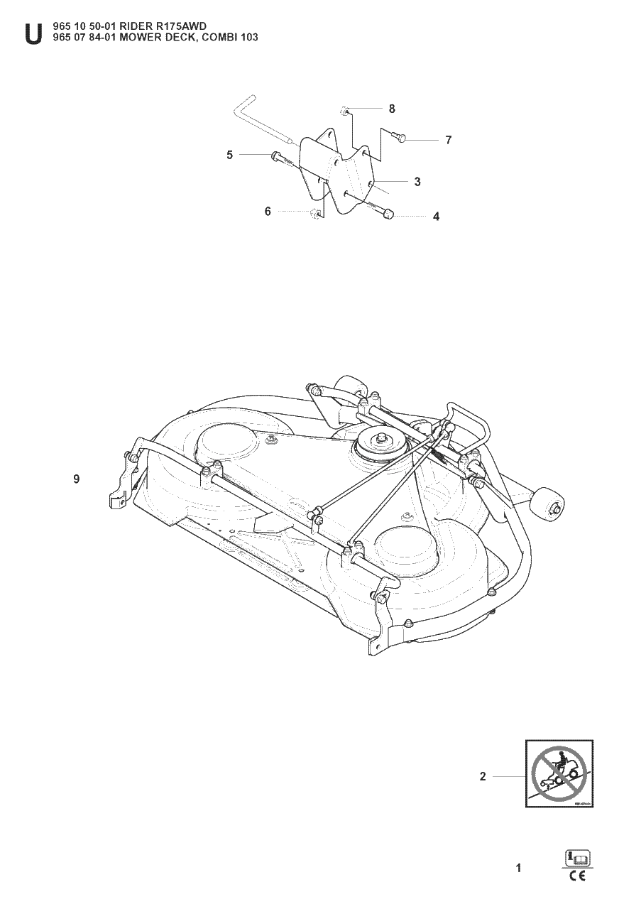 Mower Deck / Cutting Deck 2 Diagram and Parts List for R175AWD (965105001)(2008-06) Husqvarna Lawn Tractor
