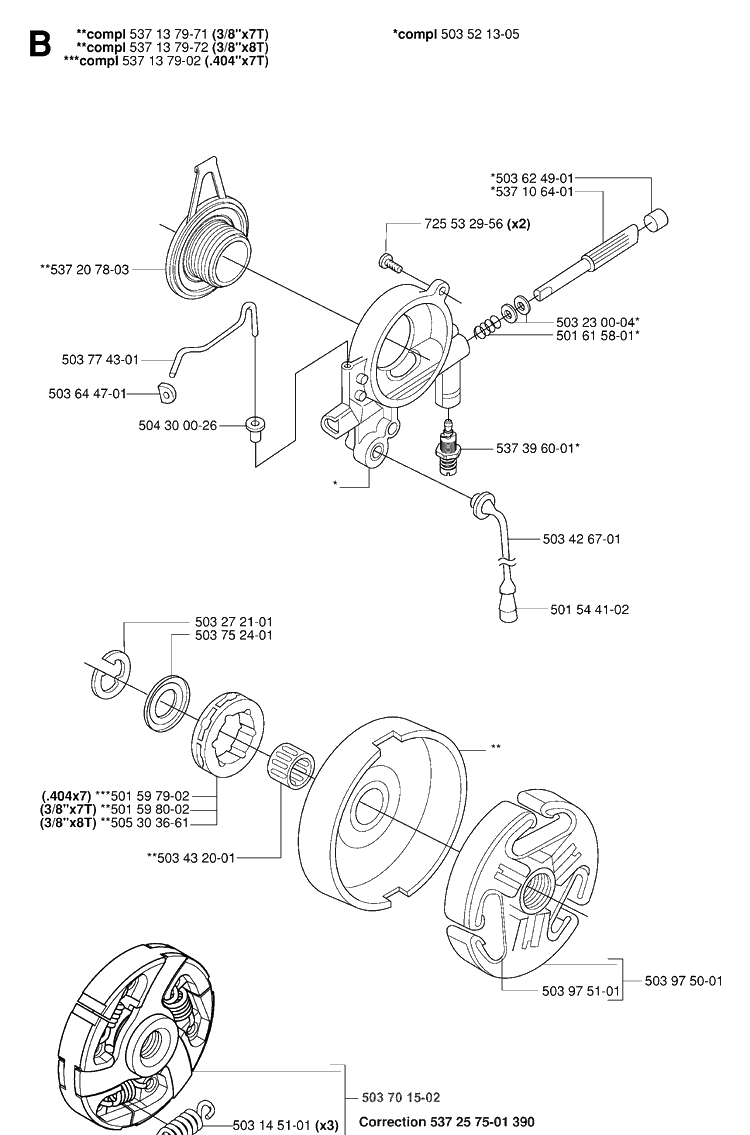 Clutch And Oil Pump Diagram and Parts List for 385XP 20064000001-Current Husqvarna Chainsaw