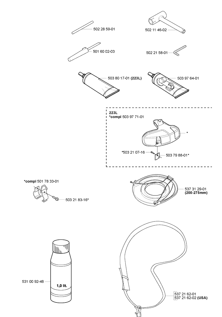 Accessories Diagram and Parts List for 223L 2005-04 Husqvarna Trimmer