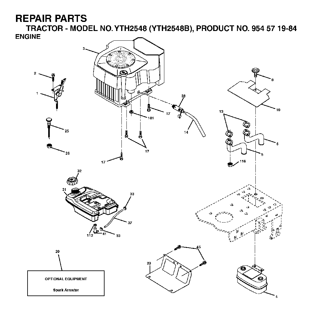 Engine Diagram and Parts List for YTH2548B (954571984)(2004-06) Husqvarna Lawn Tractor