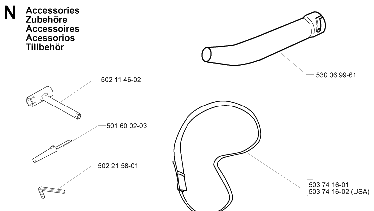 Accessories Diagram and Parts List for 225B 20012200001-Current Husqvarna Leaf Blower / Vacuum
