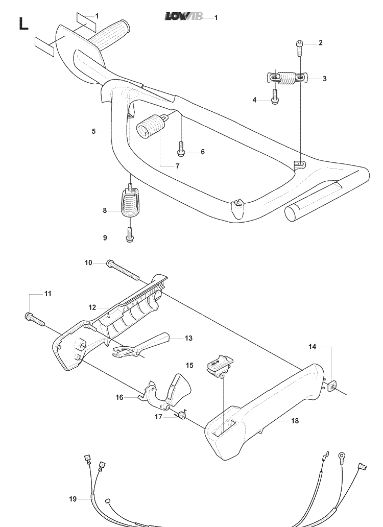 Handle And Controls Diagram and Parts List for 325HS75 (X-SERIES)(20081800001-Current) Husqvarna Hedge Trimmer