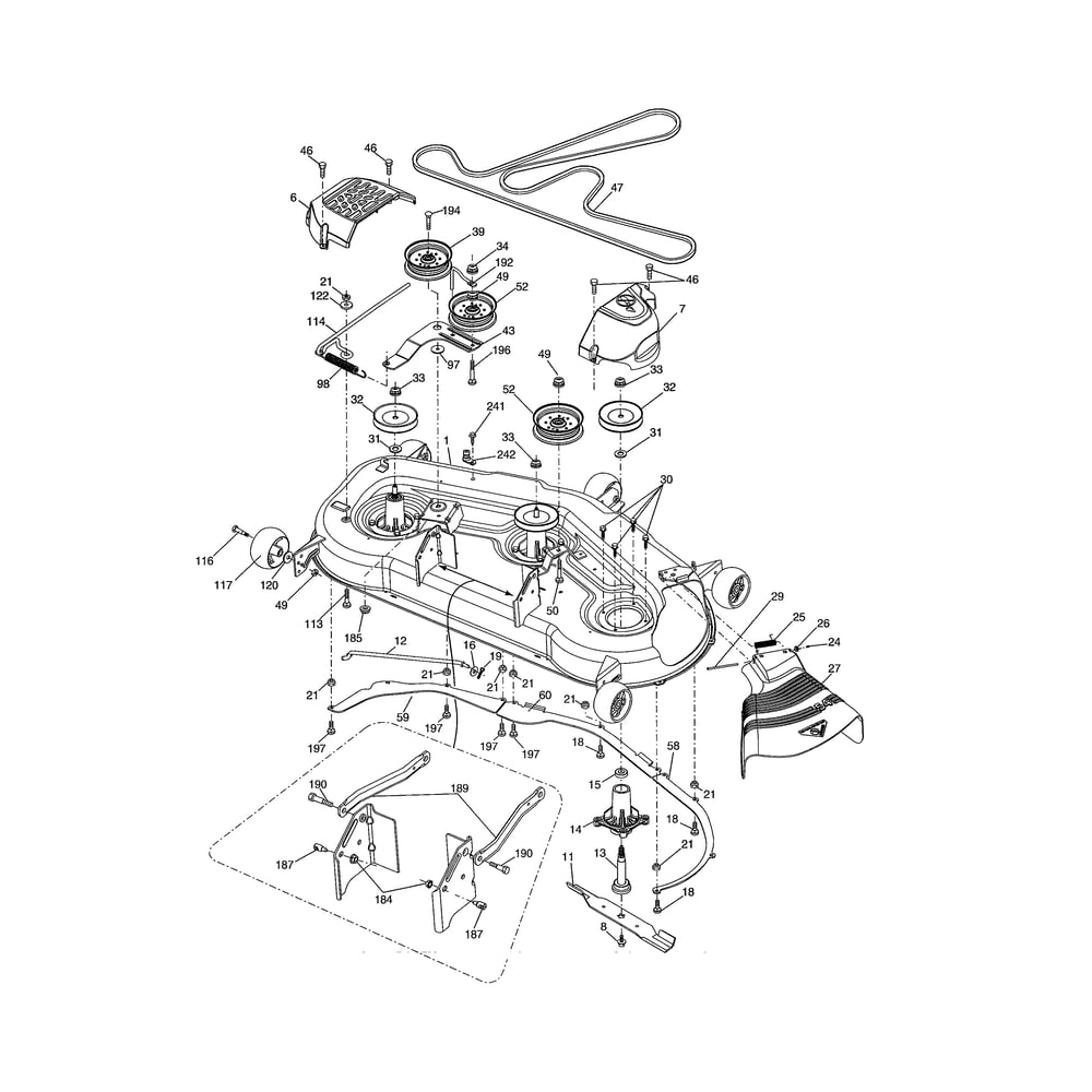 Mower Deck Diagram and Parts List for LGT2654-96043018300  Husqvarna Lawn Tractor