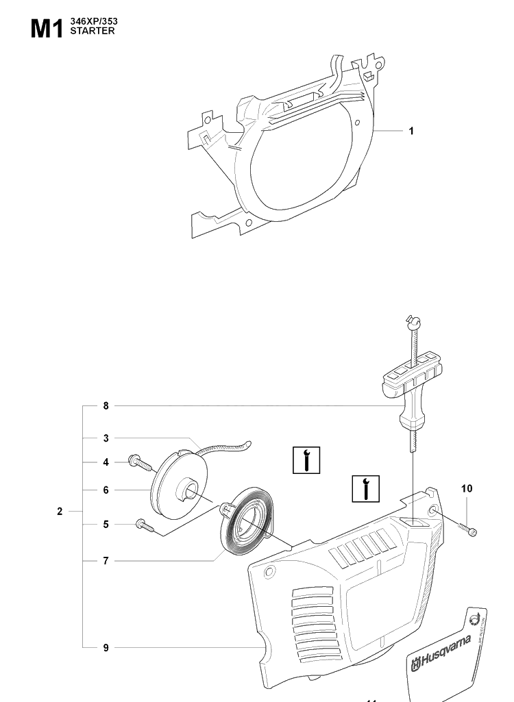 Starter Diagram and Parts List for 353 20090400001-Current Husqvarna Chainsaw