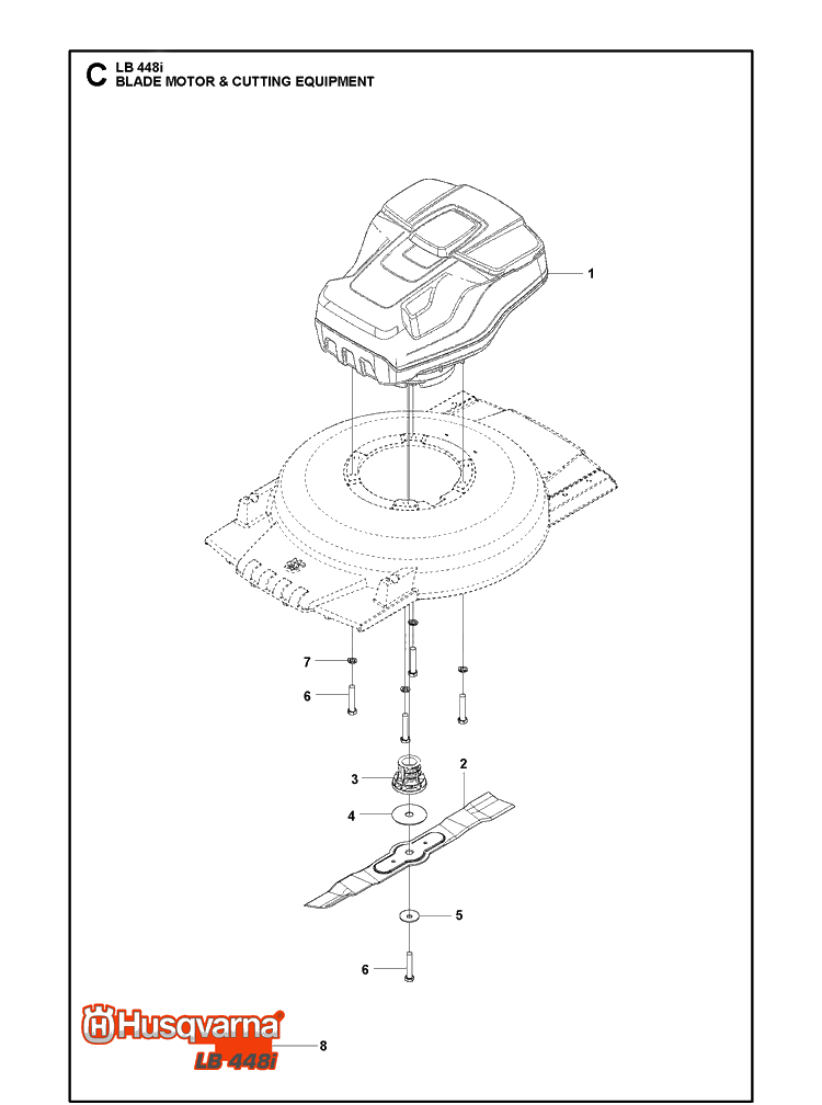 Blade Motor And Cutting Equipment Diagram and Parts List for LB448I  Husqvarna Lawn Mower