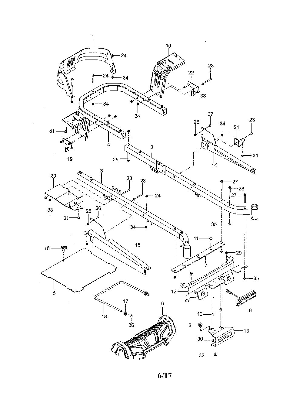 Frame Diagram and Parts List for 967323901-00  Husqvarna Lawn Mower