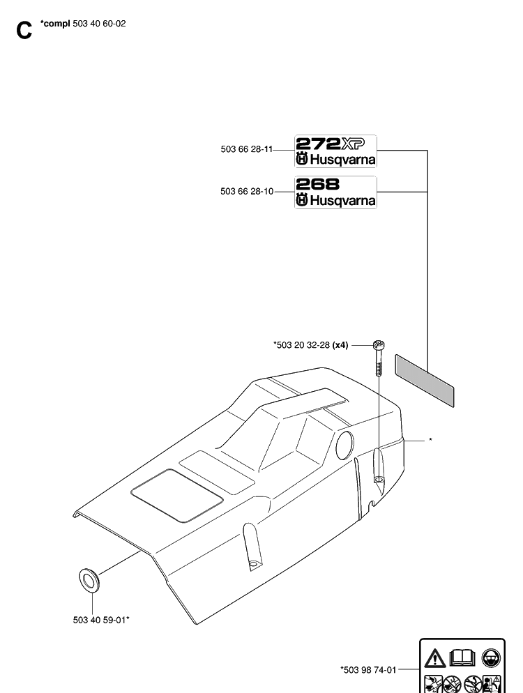 Cylinder Cover Diagram and Parts List for 272XP 20070100001-20091400000 Husqvarna Chainsaw