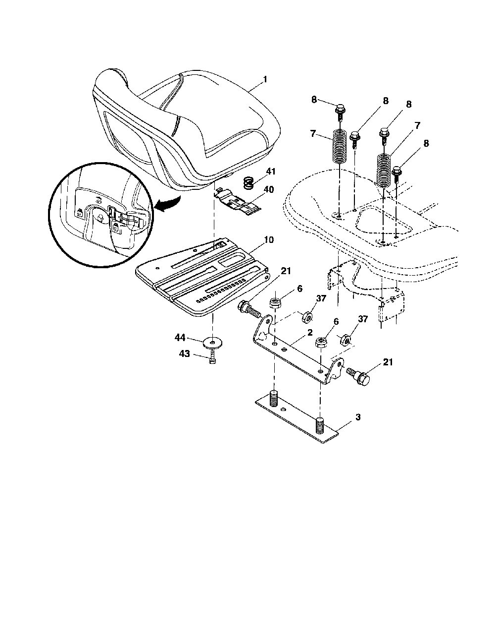 Seat Diagram and Parts List for YTH2348-917287561  Husqvarna Lawn Tractor