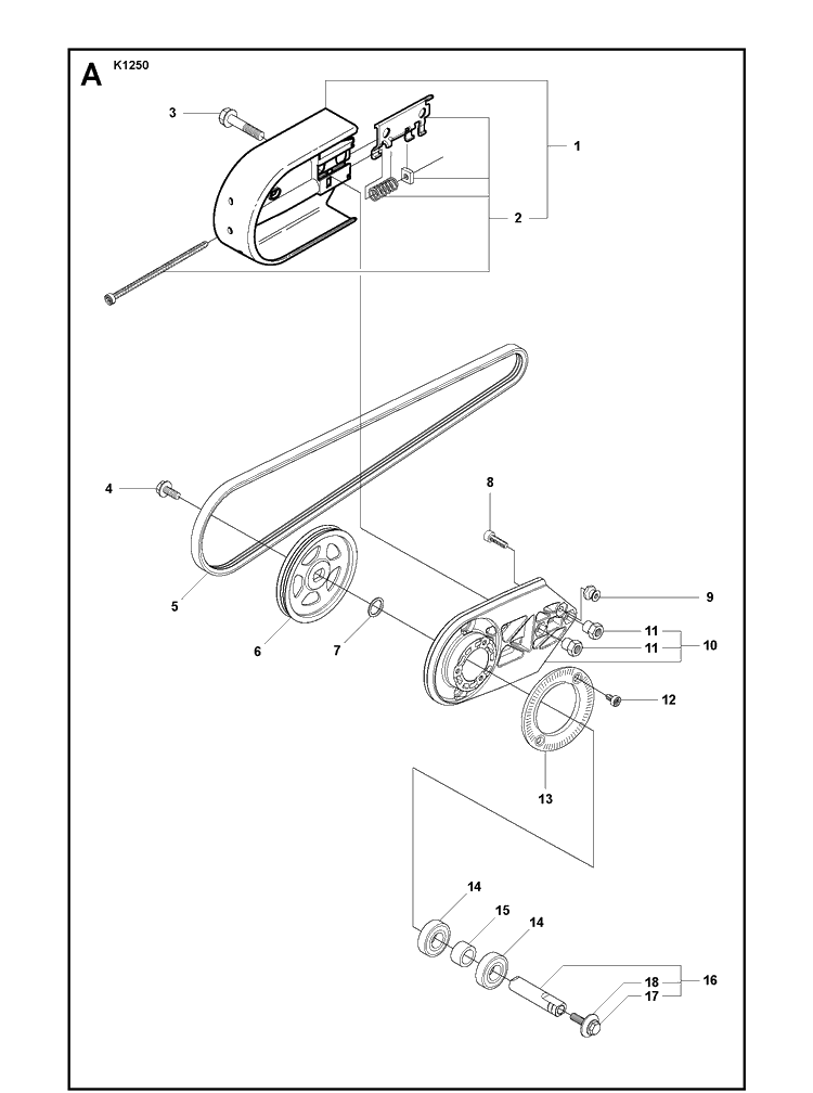 Belt Guard And Pulley 3 Diagram and Parts List for K1250 2008-01 Husqvarna Lawn Tractor Accessories