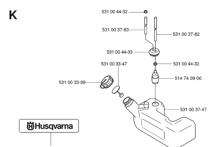 Fuel System Diagram and Parts List for 165BT 20053300001-Current Husqvarna Leaf Blower / Vacuum