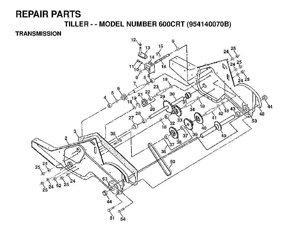 Transmission Diagram and Parts List for 600CRT (954140070B)(1999-04) Husqvarna Tiller