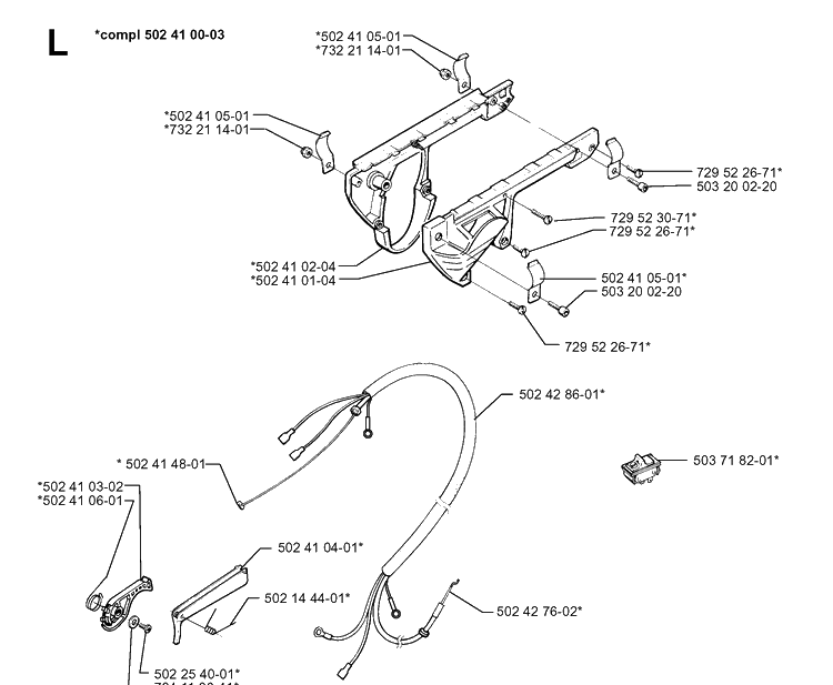 Handle And Controls Diagram and Parts List for 250PS 19960500001-19984000000 Husqvarna Pole Saw