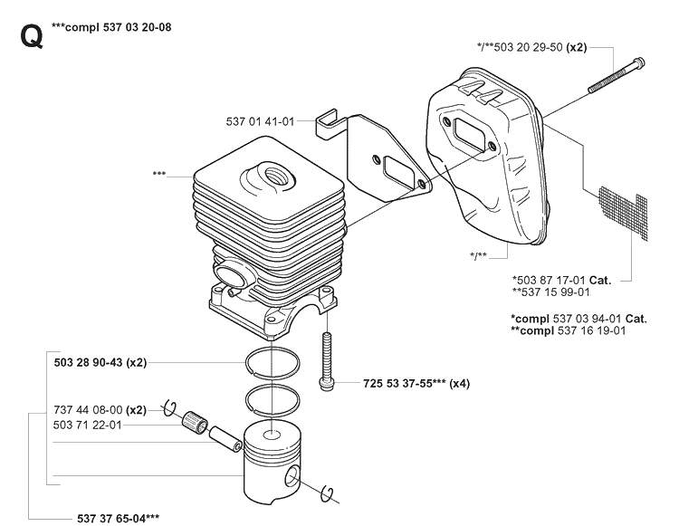 Muffler Diagram and Parts List for 325CX 20051800001-20051800000 Husqvarna Edger