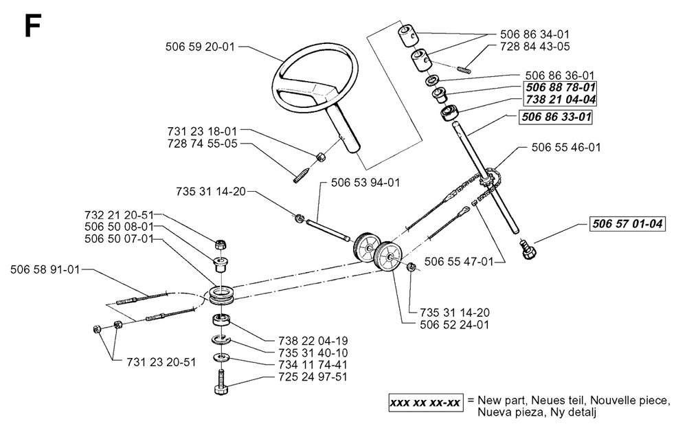 Steering Diagram and Parts List for R970HST 1998-03 Husqvarna Lawn Tractor