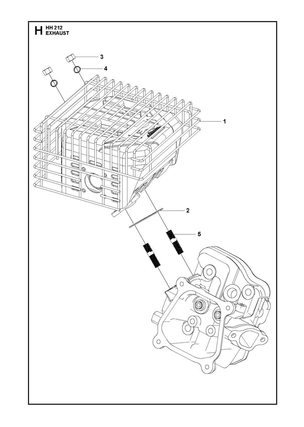 Exhaust Diagram and Parts List for HH212547142601 547180501, 587953201, 587953202, 599348659, 599349467 Husqvarna Engine