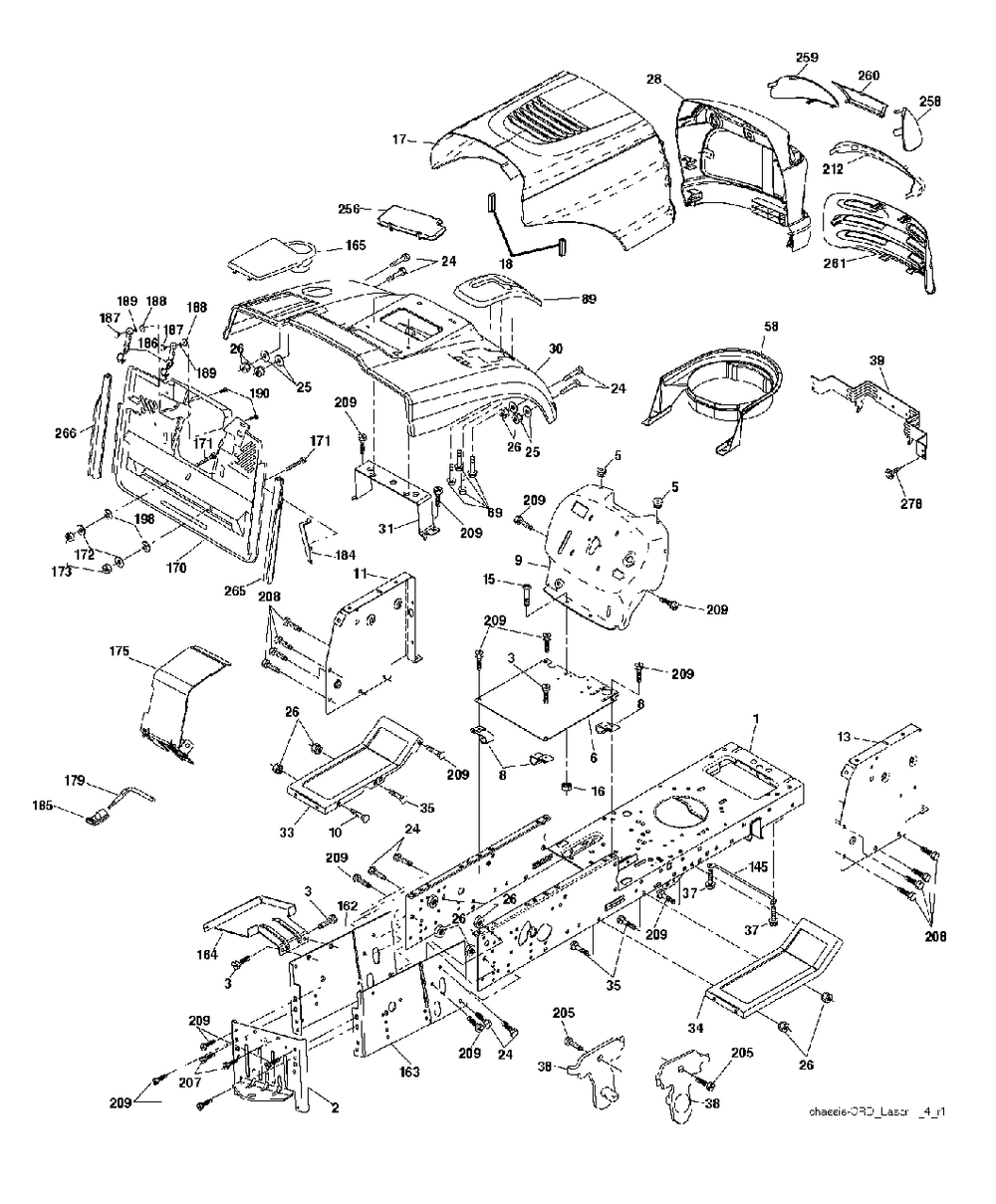 Chassis Enclosures Diagram and Parts List for P200107HRB (960610178-05)(2011-08) Husqvarna Lawn Tractor