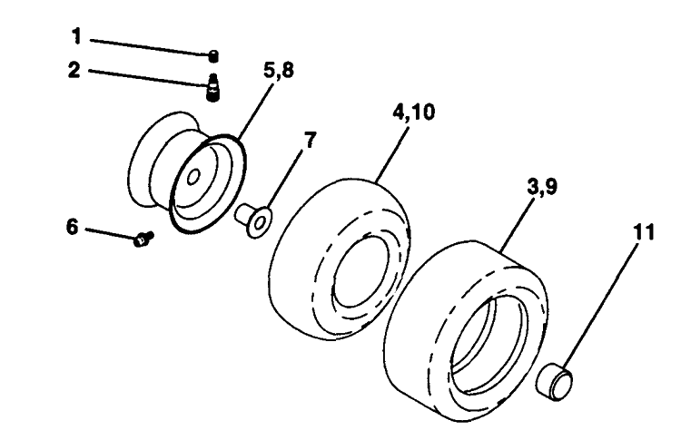 Wheels And Tires Diagram and Parts List for LTH130 (954140005H)(1998-07) Husqvarna Lawn Mower