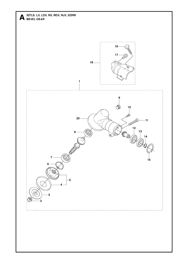 Bevel Gear Diagram and Parts List for 327LDX 20120100001-Current Husqvarna Edger