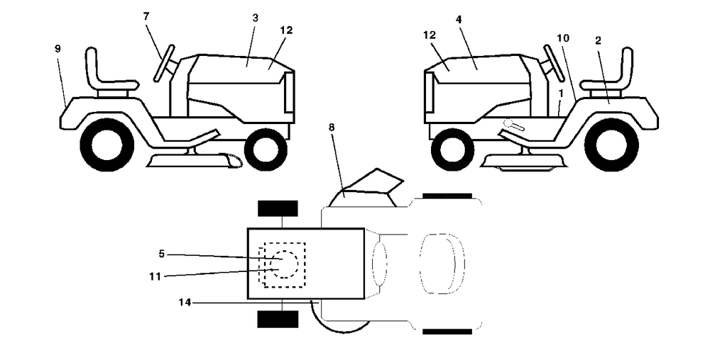Decals Diagram and Parts List for YTH1542 (954567048-A)(2000-11) Husqvarna Lawn Tractor