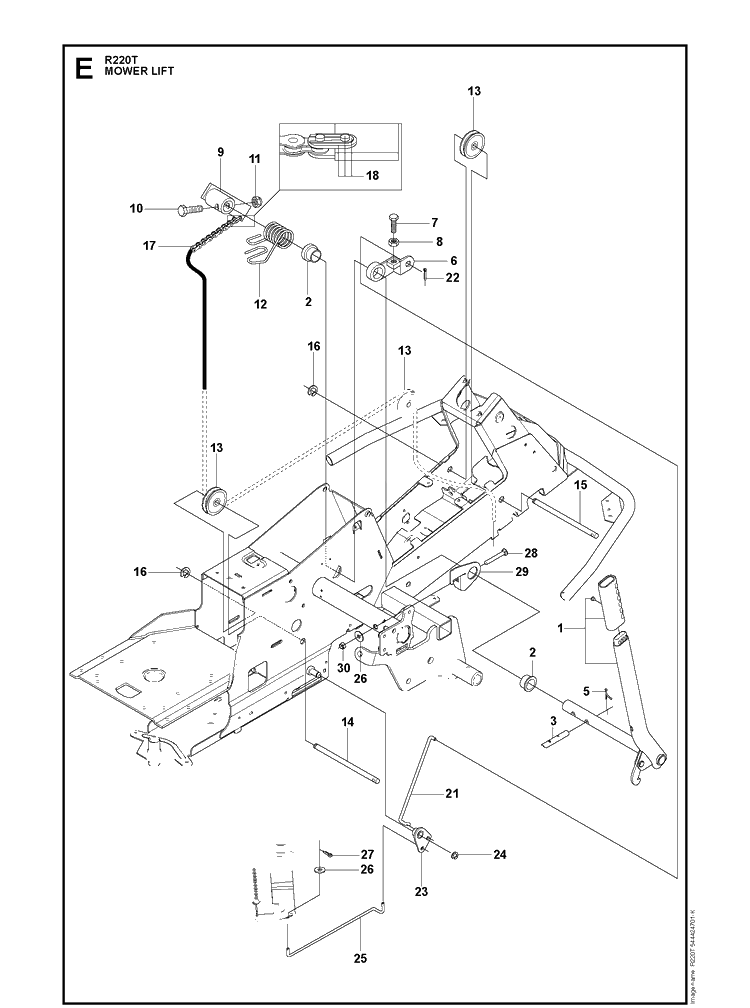 Mower Lift / Deck Lift Diagram and Parts List for R220T (966785701)(2015) Husqvarna Lawn Mower