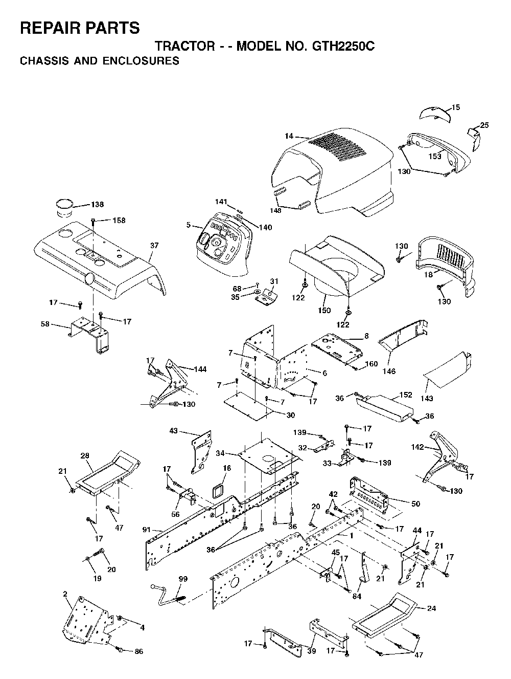 Chassis And Enclosures Diagram and Parts List for GTH2250C (954567093)(2001-05) Husqvarna Lawn Tractor