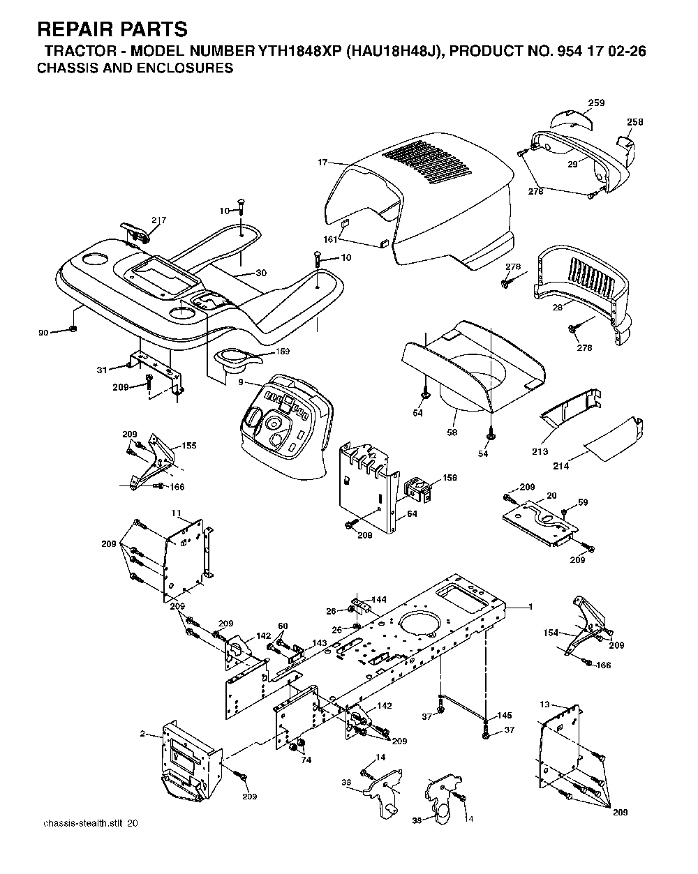 Chassis And Enclosures Diagram and Parts List for YTH1848XP (HAU18H48J, 954170226)(2004-09) Husqvarna Lawn Tractor