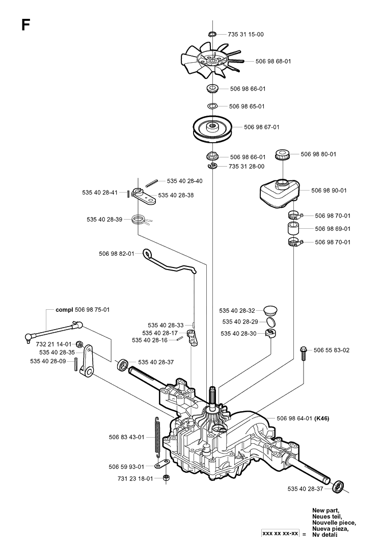 Transmission Diagram and Parts List for RIDER16 2003-01 Husqvarna Lawn Mower